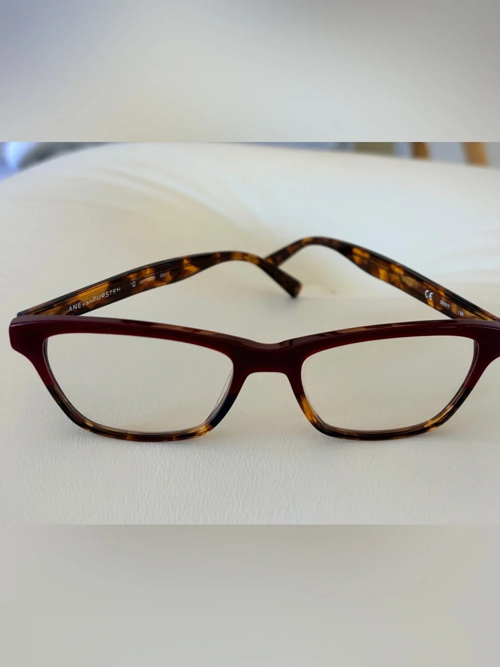 Diane Von Furstenberg Burgundy and Tortoiseshell Cat-Eye Glasses